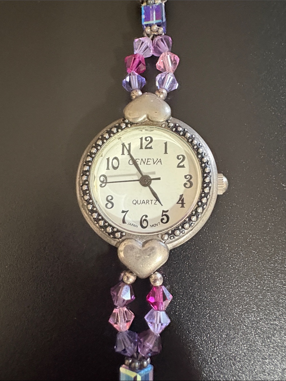 Vintage Geneva Glass Beaded Bracelet Watch with Multicolored Crystal Beads